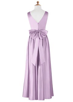 Azazie Hathaway Junior Frosted Lilac A-Line Bow Stretch Satin Dress image7