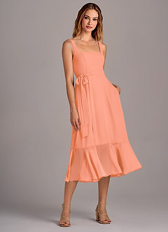 Azazie Deb Bridesmaid Dresses Sunset A-Line with Pockets Chiffon Convertible Dress image4