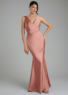 Azazie Monica Bridesmaid Dresses Rosette Mermaid Pleated Stretch Satin Dress image1