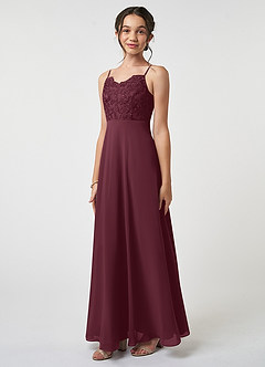 Azazie Sonya Junior Linia A Koronka Szyfon Długość podłogi Młodsza druhna Sukienka image1