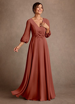 Azazie Yorba vestidos de madre de la novia Vestido de Castaño de Gasa de Corte en A con Encaje image2