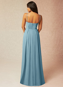 Azazie Kyedae Bridesmaid Dresses Moody Blue A-Line V-Neck Pleated Chiffon Dress image2