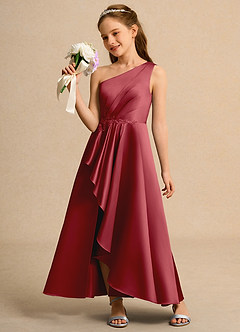 Azazie Taffy Girls Formal Vente Finale Robe Trapèze en Mat Satiné Dentelle Dark Green image3