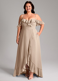 Azazie Lyra Bridesmaid Dresses Taupe A-Line Chiffon Convertible Dress image16