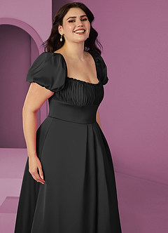 Barbie ♥ Azazie Bridesmaid Dresses Black A-Line Ruched Stretch Satin Dress image10