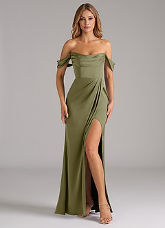 Azazie Johana Brautjungfernkleider Wandelbar Meerjungfrau-Linie Schulterfrei Stretch-Satin Kleid Pistazie image3
