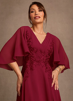 Azazie Tilda Mère de la mariée Robes Robe Trapèze en Mousseline de soie Dentelle Bourgogne image5