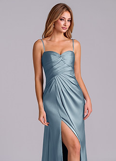 Azazie Sabrine Final Sale Dusty Blue A-Line Sweetheart Neckline Stretch Satin Dress image6