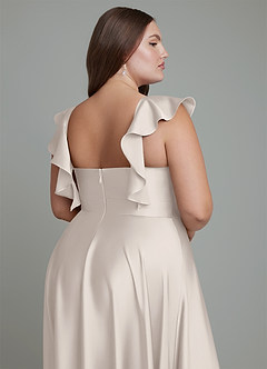 Azazie Leilani Bridesmaid Dresses White Alabaster A-Line Ruched Stretch Satin Dress image16