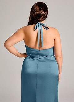 Azazie Valerie Vestidos de damas de honor Vestido de Bermudas de Satén Elástico de Corte Sirena con Plisado image8