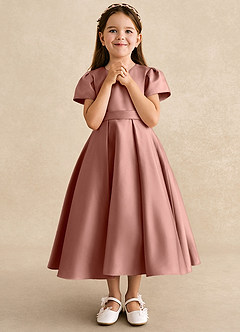 Azazie Princess Flower Girl Dresses Cedar Rose A-Line Pleated Matte Satin Dress image4