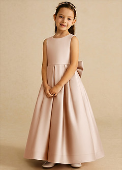 Azazie Cailee Flower Girl Dresses English Rose Ball-Gown Pleated Matte Satin Dress image4