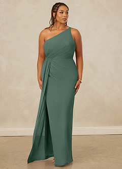 Christian Siriano Bridal for Azazie 1003 Bridesmaid Dresses Sea Moss Sheath One Shoulder Chiffon Dress image10