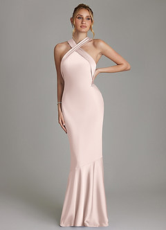Azazie Reign Bridesmaid Dresses Blushing Pink Mermaid Pleated Stretch Satin Dress image4