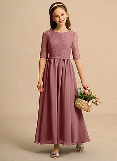 Azazie Pippin Junior Formal Jurken voor bloemenmeisjes A-Lijn Jurk van Kant Woestijnroos image1