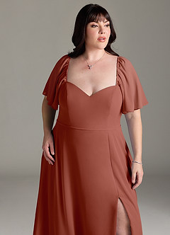 Azazie Chloe Abiti da Damigella Abito A-Line in Chiffon Scollo a Cuore Auburn image12