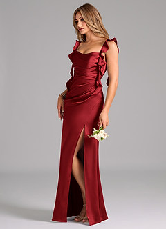 Azazie Jessamine Bridesmaid Dresses Scarlet Sheath Corset Stretch Satin Dress image5