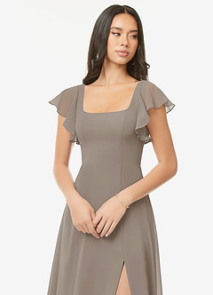 Azazie Bondi Bridesmaid Dresses Taupe A-Line Ruffled Chiffon Dress image6