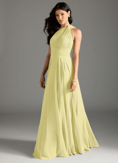 Azazie Charlize Bridesmaid Dresses Lemon Sorbet A-Line One Shoulder Chiffon Dress image4