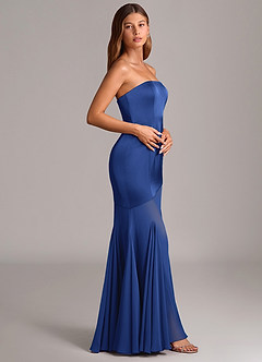 Azazie Uma Jurken voor bruidsmeisjes Converteerbaar Jurk van Chiffon met Zeemeermin Strapless Koningsblauw image4