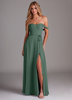 Azazie Aaron Bridesmaid Dresses Sea Moss A-Line Off the Shoulder Chiffon Convertible Dress image1