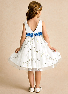 Azazie Starri Flower Girl Dresses Ivory Blue Jay Ball-Gown Beaded Matte Satin Dress image6
