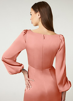 Azazie Mel Bridesmaid Dresses Coral Sheath Long Sleeve Stretch Satin Dress image6