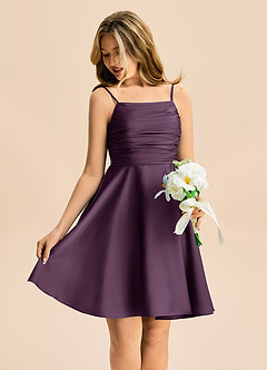 Azazie Miko Junior Linia A Pofałdowany Satyna elastyczna Mini Młodsza druhna Sukienka image4