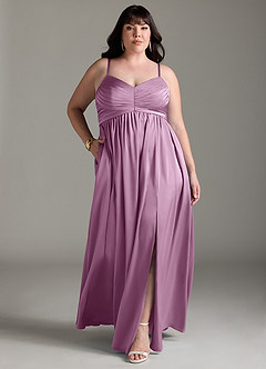 Azazie Alia Bridesmaid Dresses Wisteria A-Line Pleated Stretch Satin Dress image10