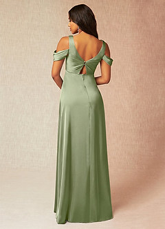 Azazie Rhea Maternity Bridesmaid Dresses A-Line Off-The-Shouler Pleated Stretch Satin Floor-Length Dress image2