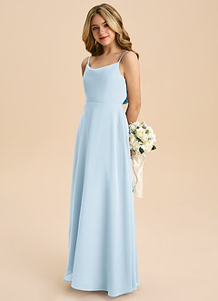 Azazie Shale Junior Sky Blue A-Line Bow Chiffon Dress image6