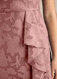 Azazie Kaylee Junior Dusty Rose A-Line with Belt Floral Burnout Dress image7