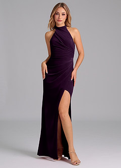 Azazie Jemma Robes de demoiselle d'honneur Robe Fourreau en velours Plissée Grain De Raisin image1
