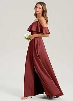 Azazie Jean Jurken voor bruidsmeisjes Jurk van Stretch Satijn met A-lijn Off-shoulder Terracotta image5