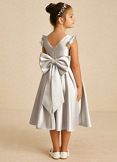 Azazie Francine Abiti da Ragazza di Fiori Abito A-Line in Raso Opaco Fiocco Gelo image1