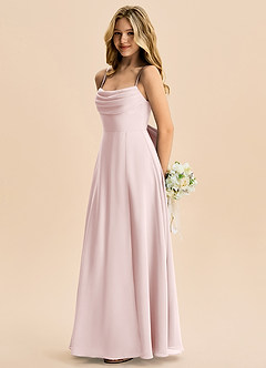 Azazie Bear Junior Vestido de Rosa Rubor de Gasa de Corte en A con Plisado image5