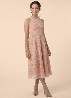 Azazie Muffin Junior Formal Klä av A-Line i 3D blommig broderad spets image5