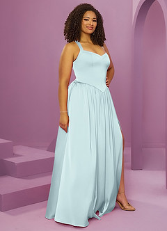 Barbie ♥ Azazie Bridesmaid Dresses Mist A-Line with Pockets Stretch Satin Dress image12