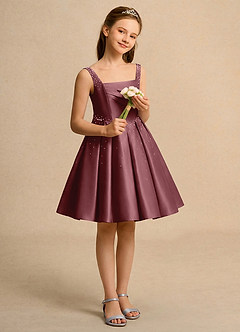 Azazie Jello Jurken voor bloemenmeisjes Baljurk Jurk van Mat Satijn Geplooid Woestijnroos image4