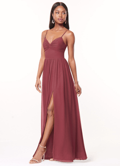 Azazie Zeya Bridesmaid Dresses Merlot A-Line V-Neck Pleated Chiffon Dress image4