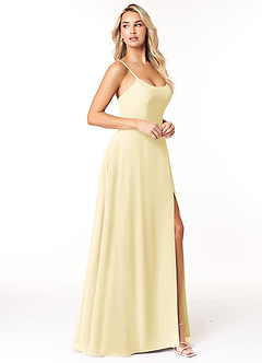 Azazie Moira Bridesmaid Dresses Lemon Sorbet A-Line Scoop Chiffon Dress image4