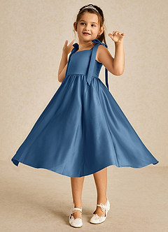 Azazie Chelsie Flower Girl Dresses Twilight A-Line Bow Matte Satin Dress image3