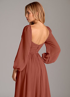 Azazie Alia Bridesmaid Dresses Auburn A-Line Long Sleeve Chiffon Dress image2