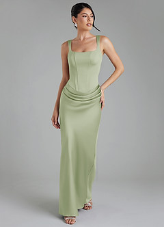 Azazie Etta Robes de demoiselle d'honneur Robe Sirène en Satin extensible Corset Vert Sauge image5
