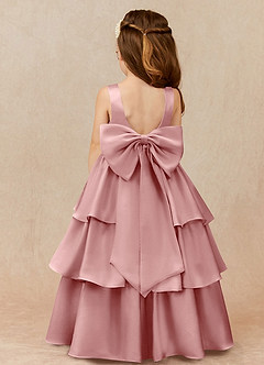 Azazie Margie Robe Demoiselle D'honneur Fillette Robe Trapèze en Satin extensible Arc Rose Poussiéreuse image1