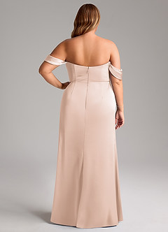 Azazie Saige Bridesmaid Dresses Blushing Pink Sheath Off the Shoulder Stretch Satin Dress image12