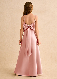 Azazie Joella Girls Formal Flower Girl Dresses Rosette A-Line Pleated Matte Satin Dress image1