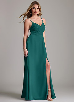 Azazie Terese Bridesmaid Dresses Peacock A-Line Pleated Chiffon Dress image3