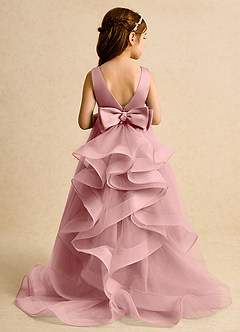 Azazie Lior Flower Girl Dresses Dusty Rose Ball-Gown Pleated Tulle Dress image8