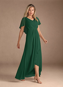 Azazie Eliza Mother of the Bride Dresses Dark Green A-Line V-Neck Pleated Chiffon Dress image6